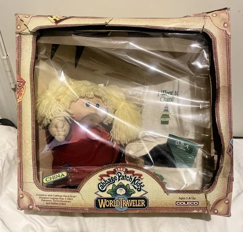 Vintage Cabbage Patch Kids World Traveler Blonde China Doll 1985 Passport MIB