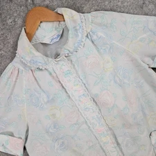 Leisure Life Floral Roses Robe Duster Snap Front Short Sleeve Cottagecore FLAWED