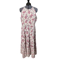 CHAPS Red White Blue Floral Sundress XL Cotton Midi Ruffle Summer Dress