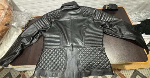 Women's Genuine Leather Black Quilted Motorcycle Jacket Designer Biker Jacket - Picture 5 of 13