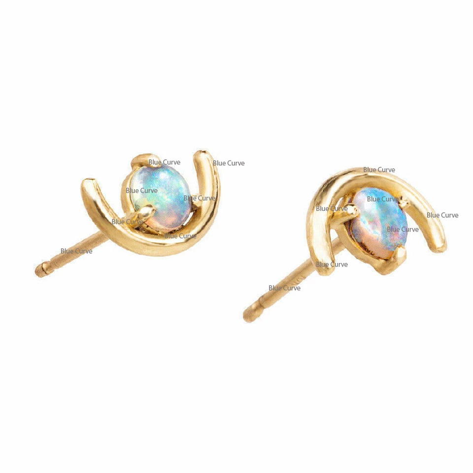 Aretes genuinos de oro amarillo sólido de 14 k con diseño de luna de piedras preciosas de ópalo de 0,25 quilates Foto 2 de 3