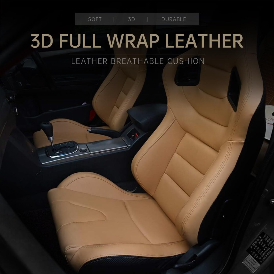 Racing Seat Pair Universal Yellow Leather Reclinable Bucket Sport Seat