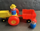 Vintage Fisher Price Little People FARM Lot Tractor Trailer Farmer Wife Wagon