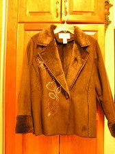 Chadwick's Women Embroidered Design Brown Suede Fur Pile Jacket - Size Medium