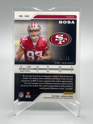 2019 Panini Obsidian Electric Etch Green #140 Nick Bosa /25 - Picture 2 of 3