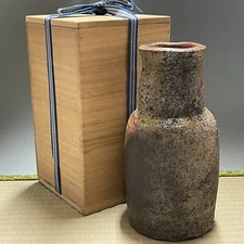 Japanese Pottery Bizen Ware #643 " Kazan Matsuda "  Flower Vase Ikebana Kabin