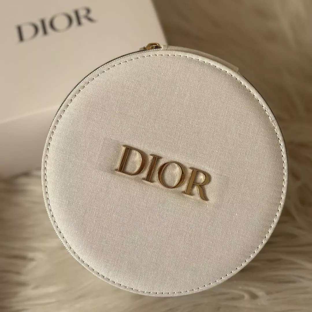 Sac à vanité limitée Christian Dior étui cosmétique rond miroir fermeture éclair blanche F/S