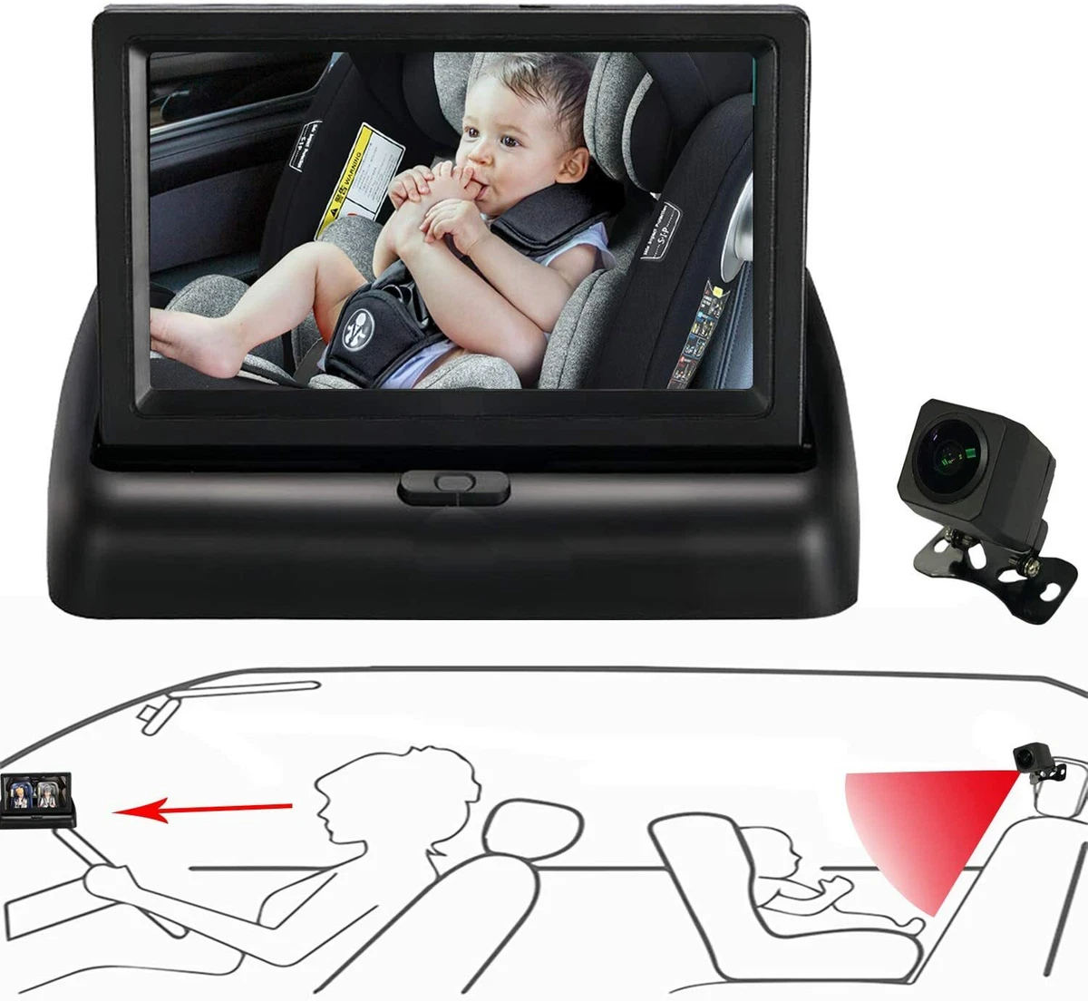 DIY 4PIN Car Seat Rear Mirror Camera Baby Monitor 4.3'' HD