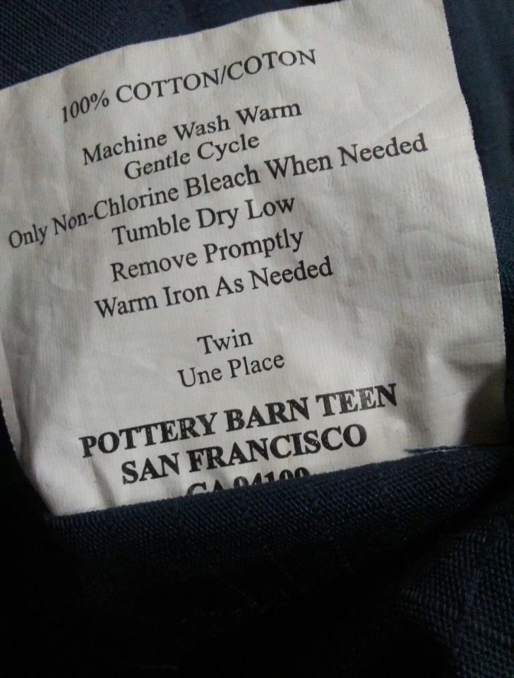 Funda nórdica POTTERY BARN PB Teen Metro Twin Cargo azul marino con bolsillos broches a presión Foto 4 de 4