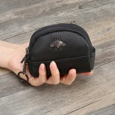 Women's Small Wallet Soft Genuine Leather Mini Wallet Double Zipper Coin Purse