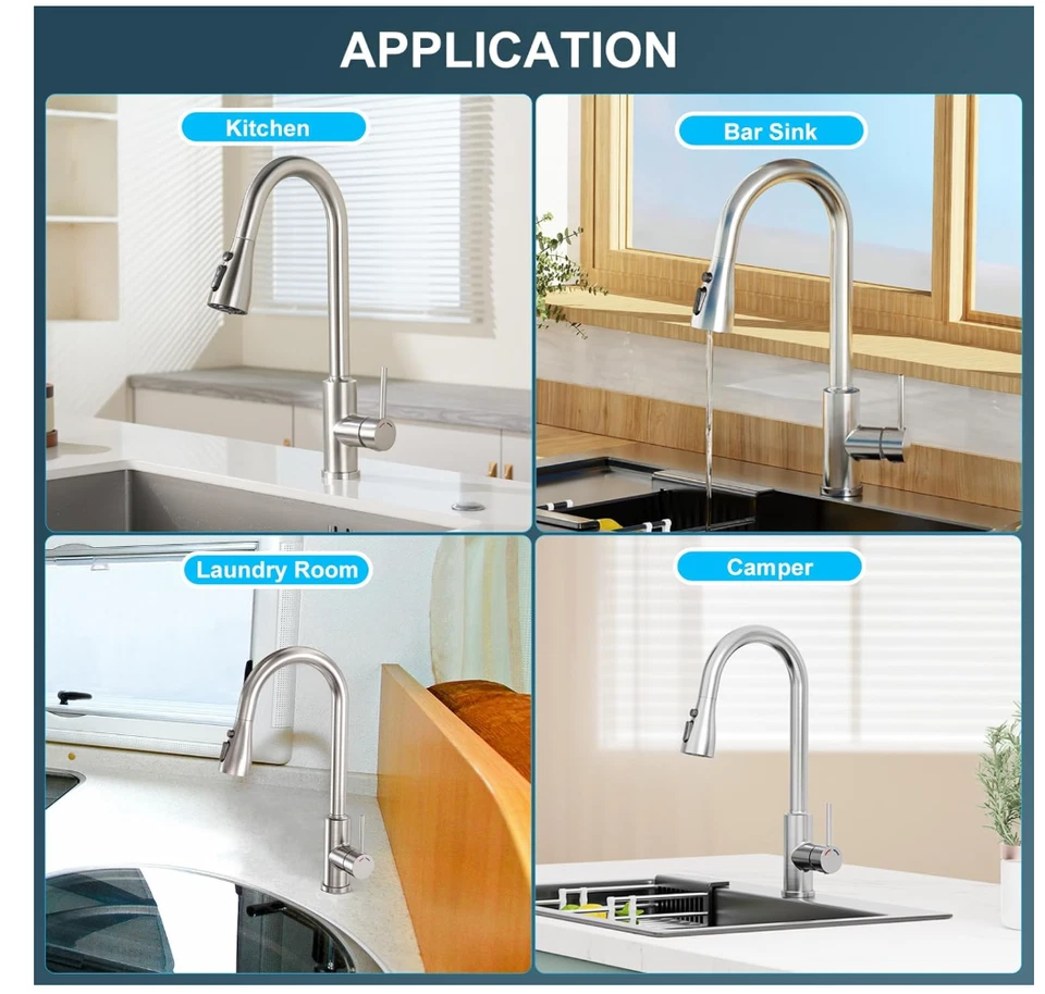 Kitchen mixer tap Nickel Silver Single Lever Pull-out Spray RRP £50 - OPEN BOX - Image 4 of 4