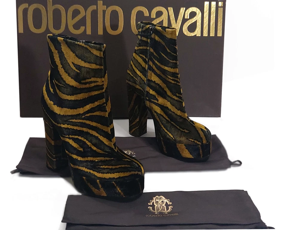 Botas Gruesas Roberto Cavalli Scarpa Terciopelo Estampado Animal Mujer Talla 6.5 EE. UU. 4 UK Foto 3 de 4
