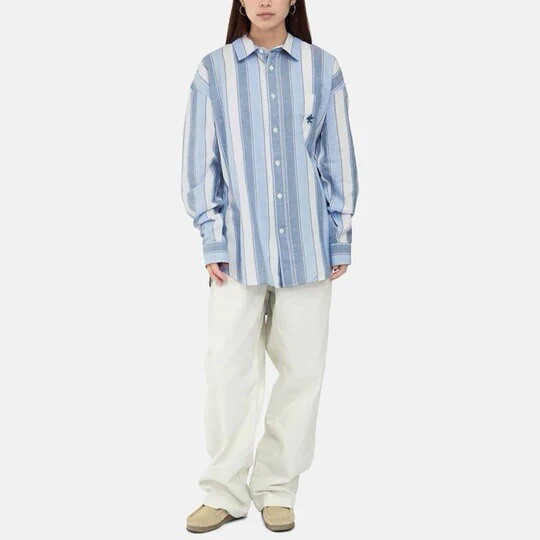 Stussy Wide Striped Shirt Men's S Oversized Blue/White