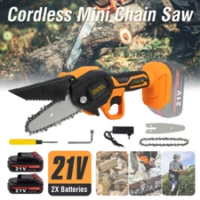 Cordless Electric Chainsaw Wood Cutter Mini One-Hand Saw Woodworking+2 Batteries