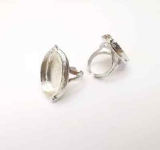 Shiny Silver Ring Blank Base Bezel Setting Adjustable Brass 25x18mm G35719