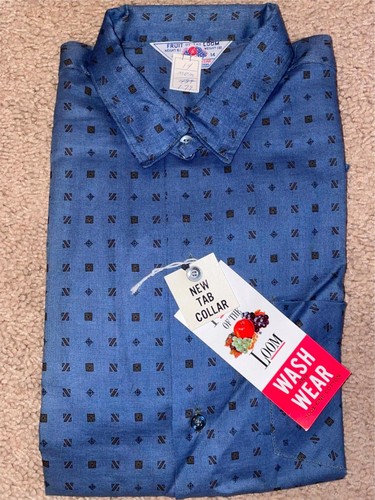 VTG 50S NEW BOYS KIDS 14 FRUIT OF THE LOOM BLUE TAB COLLAR BUTTON DRESS SHIRT