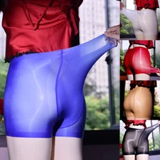 Sexy Women Stretch Oil Shiny Glossy Panties Boxer Shorts See-Through Underwear 