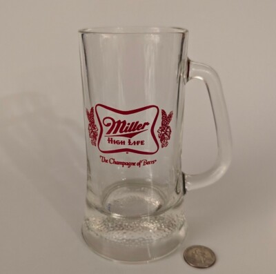 Vintage Miller High Life Beer Mug Rare Bubbled Bottom 6 1/4 Tall MINT