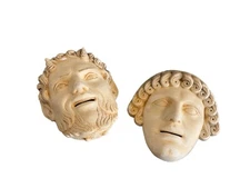 Pair Vintage PAN and Syrinx Plaster Cast Masks Wall Decor ~ Rare Collectible MCM