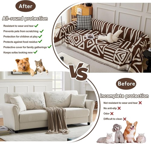Geometric Chocolate Chenille Sofa Cover – Protect & Style your Couch, 71" x 71" - Picture 8 of 9