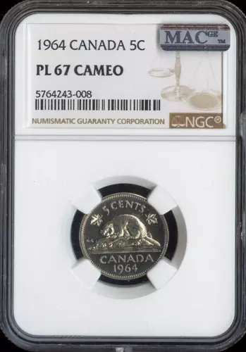 1964 Canada 5 Cents 5C NGC PL67 Cameo MAC - Quality