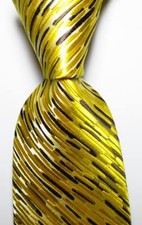 New Classic Striped Gold Yellow Brown JACQUARD WOVEN 100 Silk Men's Tie Necktie