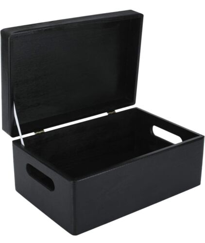 Creative Deco Large Black Wooden Storage Box with Hinged Lid - Picture 1 of 8