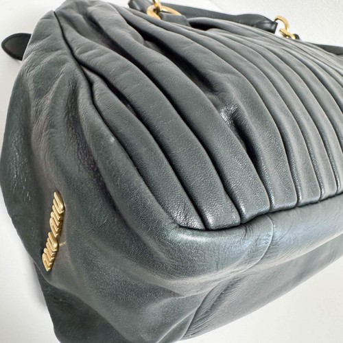 MIU MIU Pleated Leather Green Gold Hardware Handbag - Picture 12 of 20
