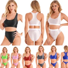 Women's Lingerie One-piece Gymnastic Sleeveless Crop Top with High Cut Briefs