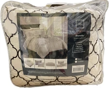 Chic Home Dorothy Ruffled Pinch Pleat Geometric 7-Pc. Comforter Set  KING  Beige
