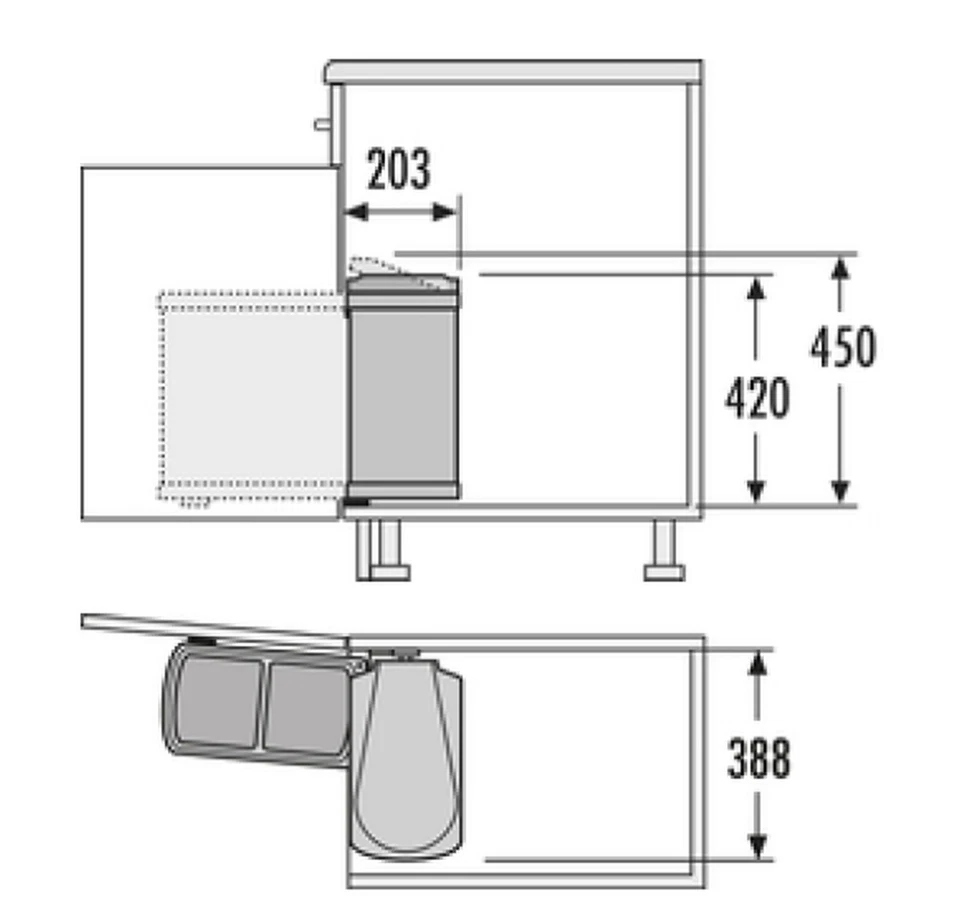 Hailo Pattumiera Doppio Incasso Da 45cm Armadio 2x8 L Raccolta Cucina - Immagine 3 di 4
