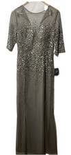 Adrianna Papell Women's Light Sliver Beaded Illusion Column Evening Gown Size 10