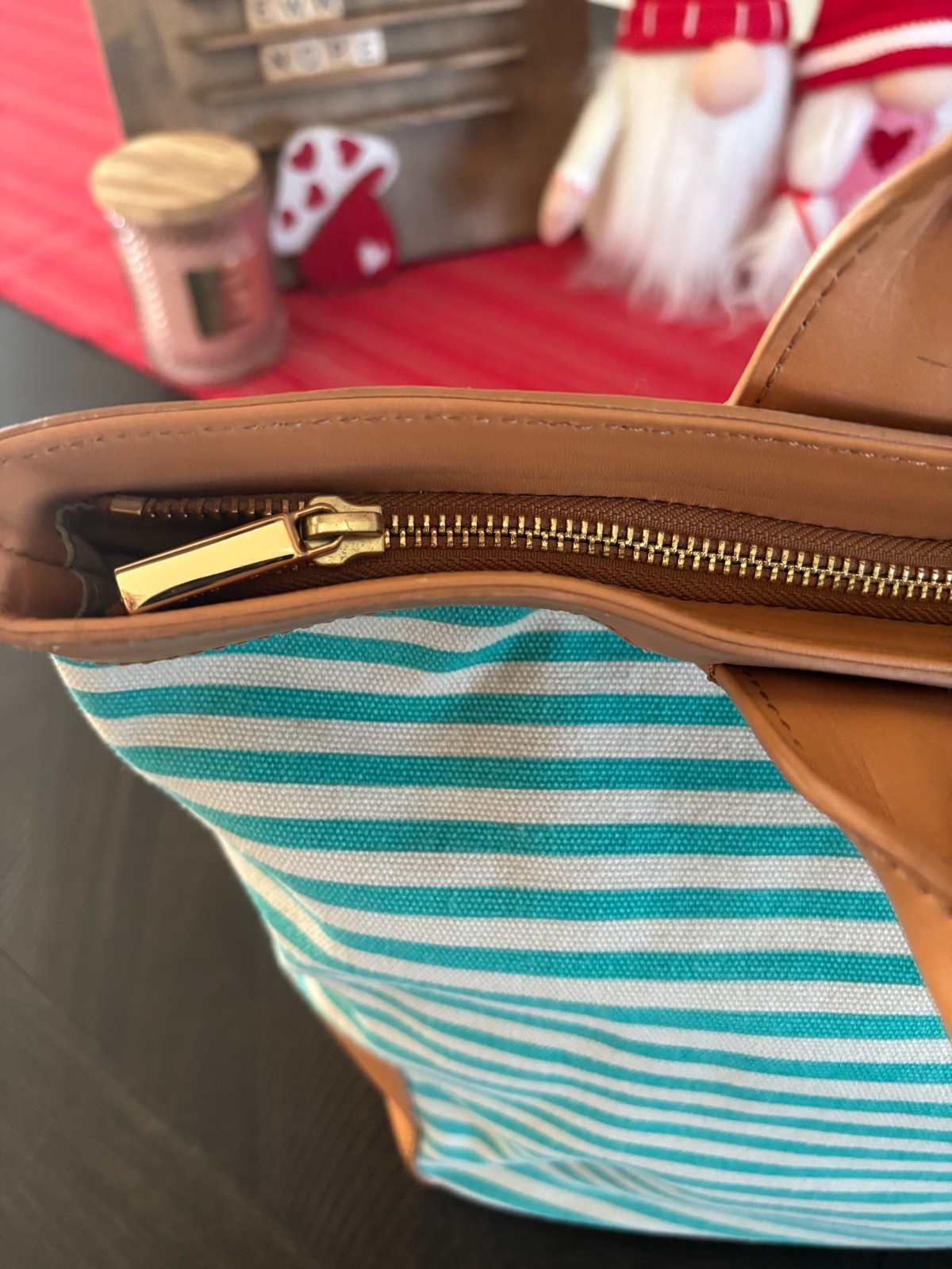 Tory Burch Striped Canvas Zippered Handbag w/Leather Trim thumbnail 6