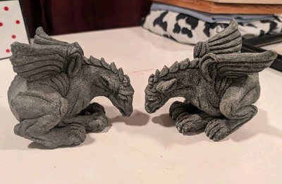 Gray Griffon Fantasy Figurine Set of 2, Collectible Home Decor