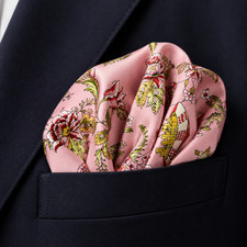 Monzoro 100 Silk Pocket Square Pink Picnic Floral Print Mens Wedding Gift