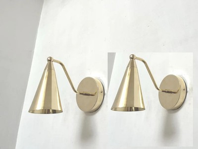 Mid Century Modern Wall Sconce: Brass Cone Light Fixture