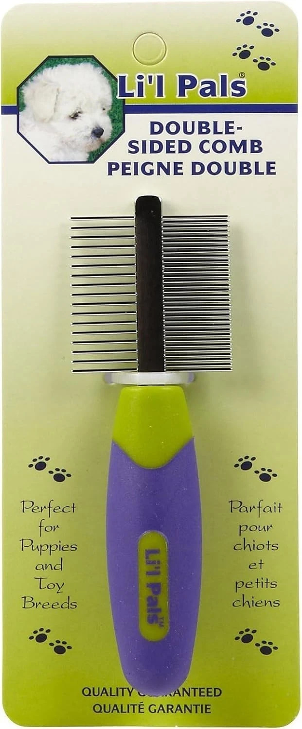 Pet Li'L Pals Double-Sided Dog Comb - Tick & Flea Comb - Dog Grooming Brush for