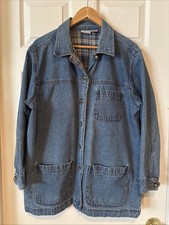 Vintage Cabin Creek Denim Barn Chore Coat Womens Large Jacket Plaid Inside