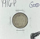 1916-P BARBER SILVER DIME ~ GOOD ~NICE COIN~ 90% SILVER