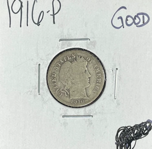 1916-P BARBER SILVER DIME ~ GOOD ~NICE COIN~ 90% SILVER