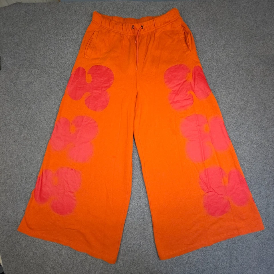 Marimekko Pants Womens MEDIUM orange Adidas wide leg bottoms fleece Size M - Image 2 of 4