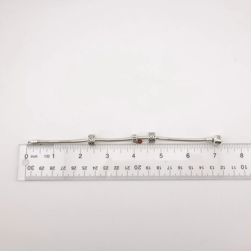 Pandora ALE Sterling Silver 3mm Snake 7.25'In Bracelet Carnelian July Birthstone - Image 3 of 4