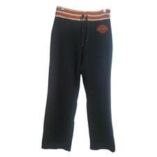 Harley Davidson Womens Black Embroidered Logo Sweatpants Y2K Biker Size Medium