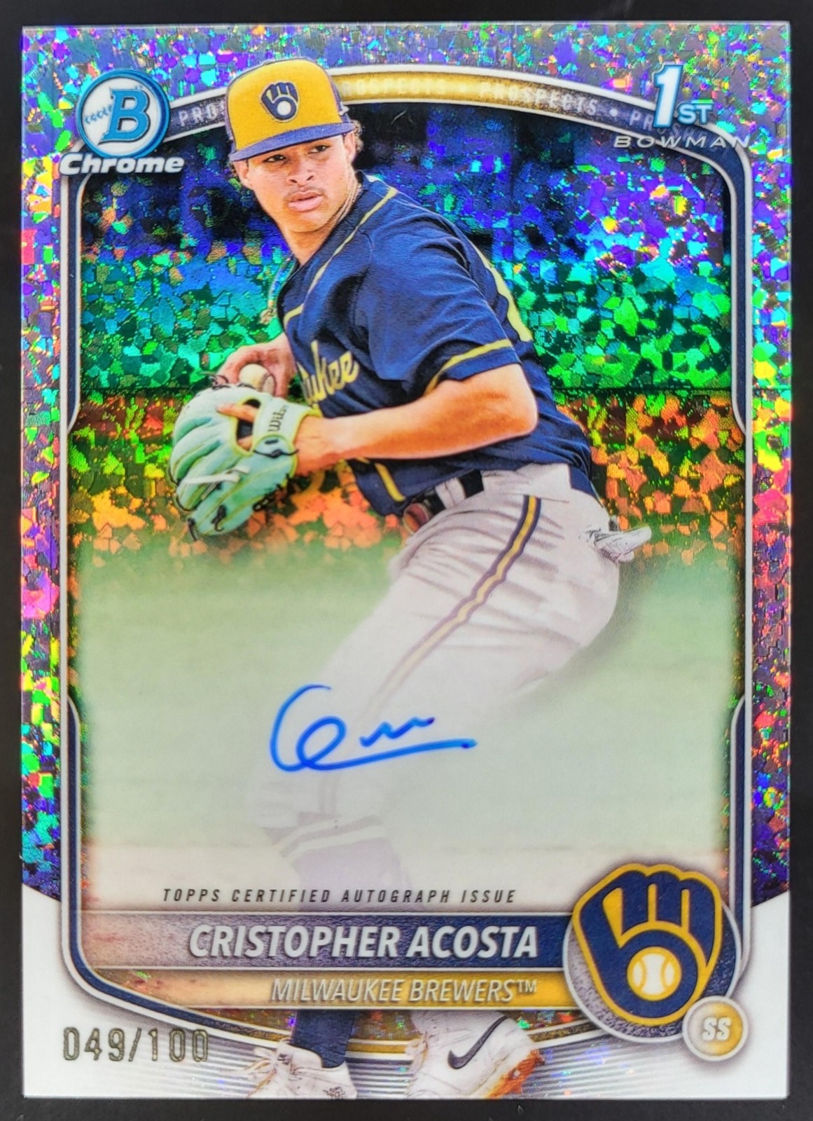 2025 Bowman Chrome Cristopher Acosta Auto Mini Diamonds /100 1st Brewers HD2