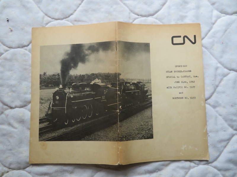 Canadian National Railroad Steam Special 6/24/62 Tour Brochure/Timetable