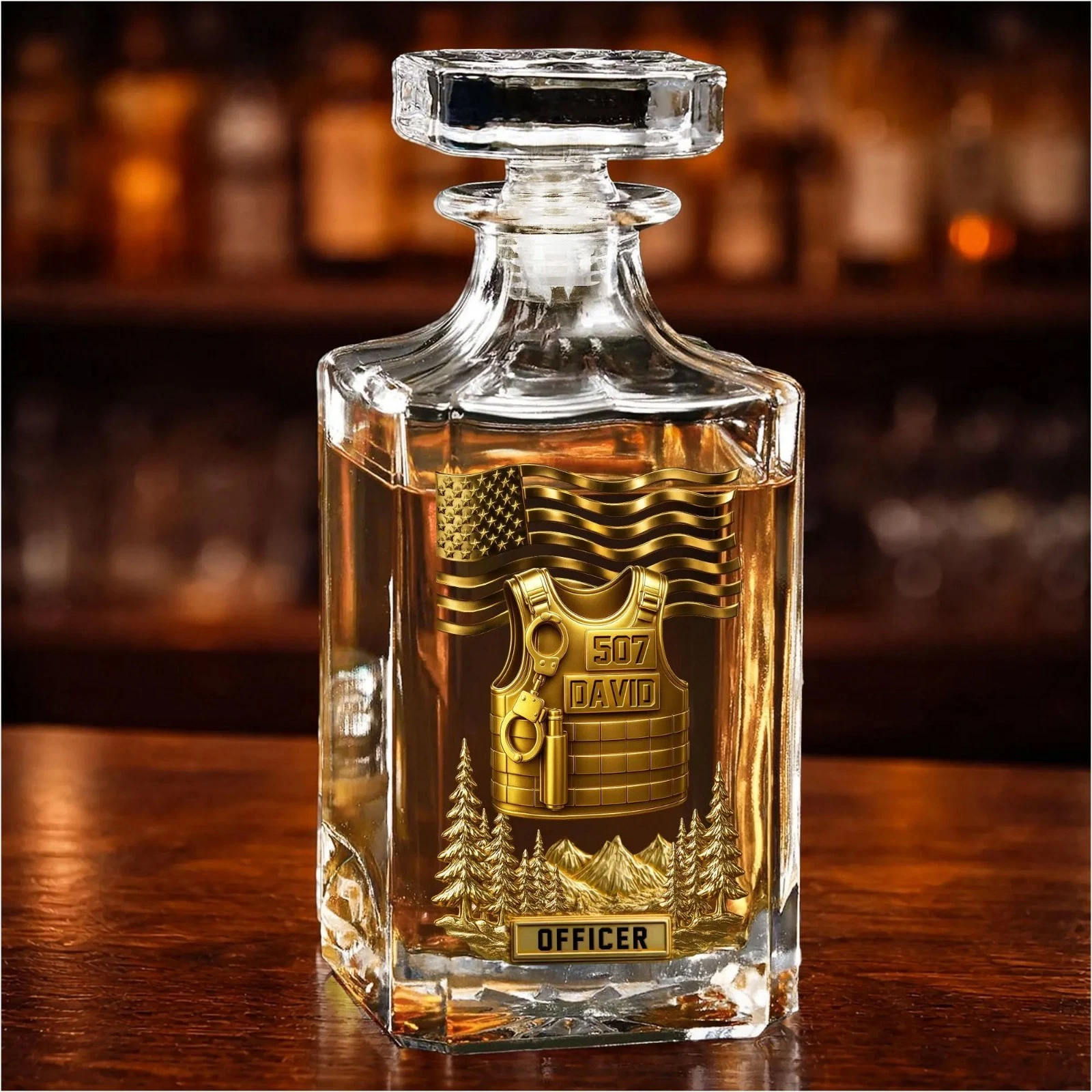 Custom Police Officer Whiskey Bottle, Decanter Gift for Policeman Retirement