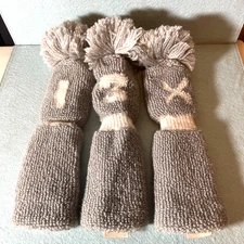 Pom Pom Golf Club Head Covers VINTAGE NOS Knit Socks Gray & White New