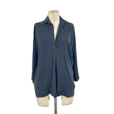 NWT Vince Oversized Split-Neck Blouse Black Size Small