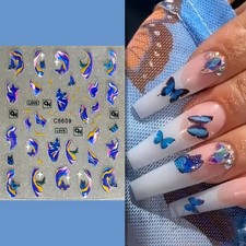 Adesivo per unghie 3D autoadesivo glitter nail art adesivo marmo oro blu fai da te