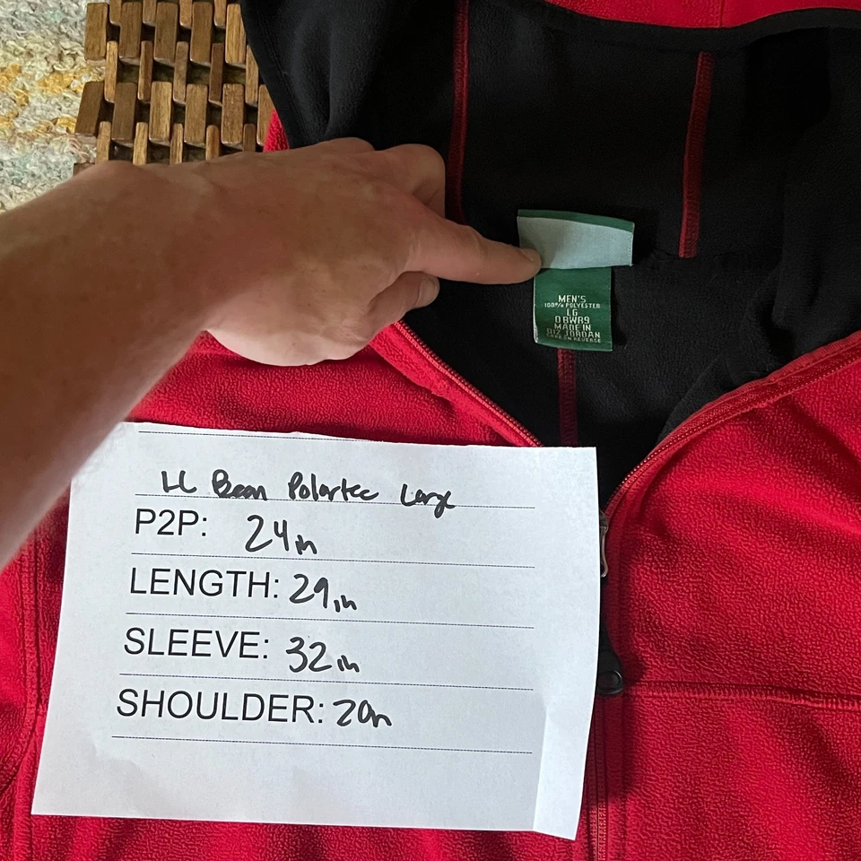 L.L. Chaqueta con capucha Bean Tech polar cremallera completa roja para hombre talla grande L Foto 3 de 3